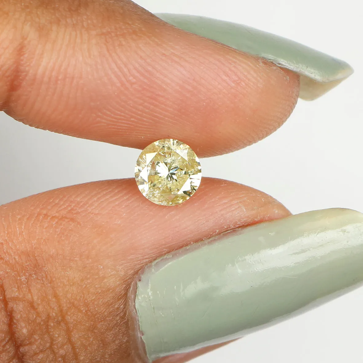 0.57 Ct Natural Loose Diamond, Green Diamond, Yellow Diamond, Round Diamond, Round Brilliant Cut, Sparkling Diamond, Rustic Diam