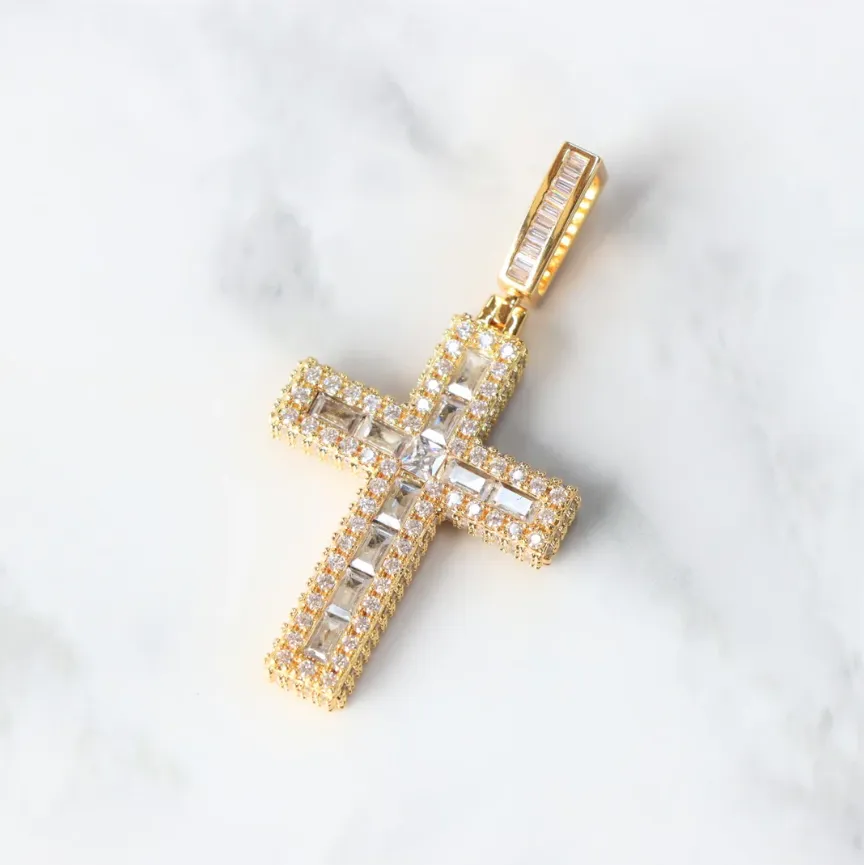 10K Gold Baguette Diamond Cross