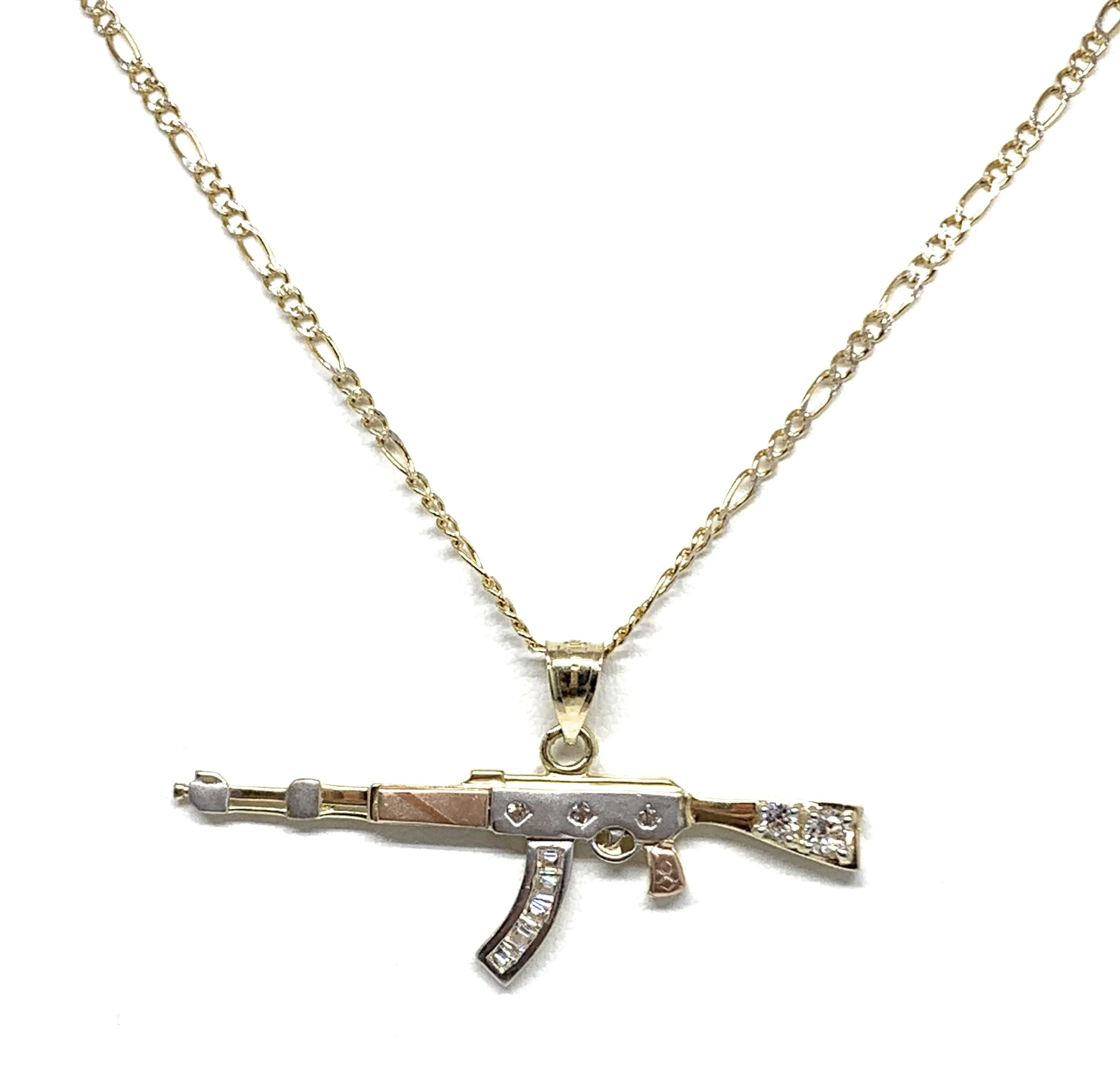 10k Solid Gold Tri-Color Machine Gun AK-47 Pendant