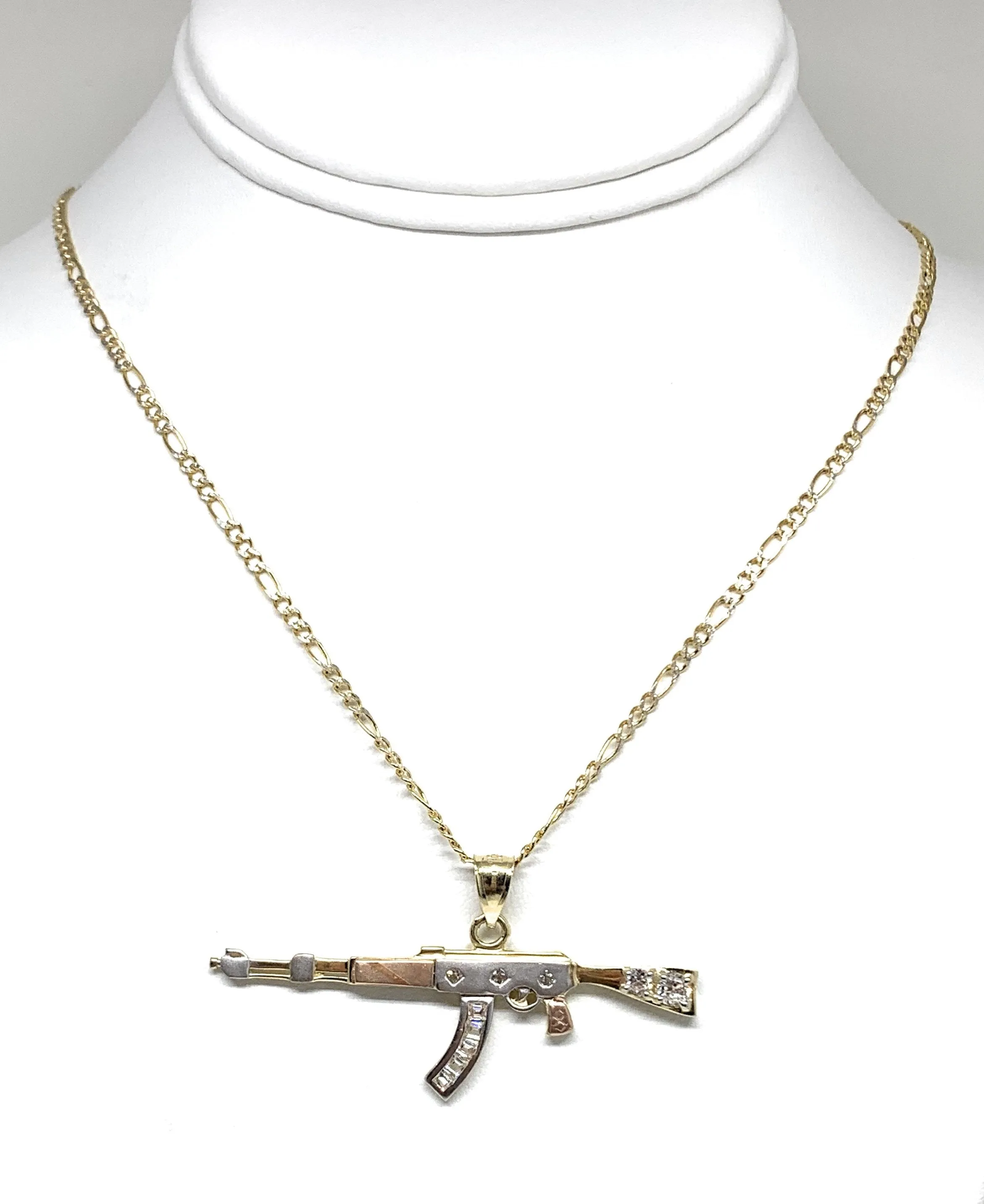 10k Solid Gold Tri-Color Machine Gun AK-47 Pendant