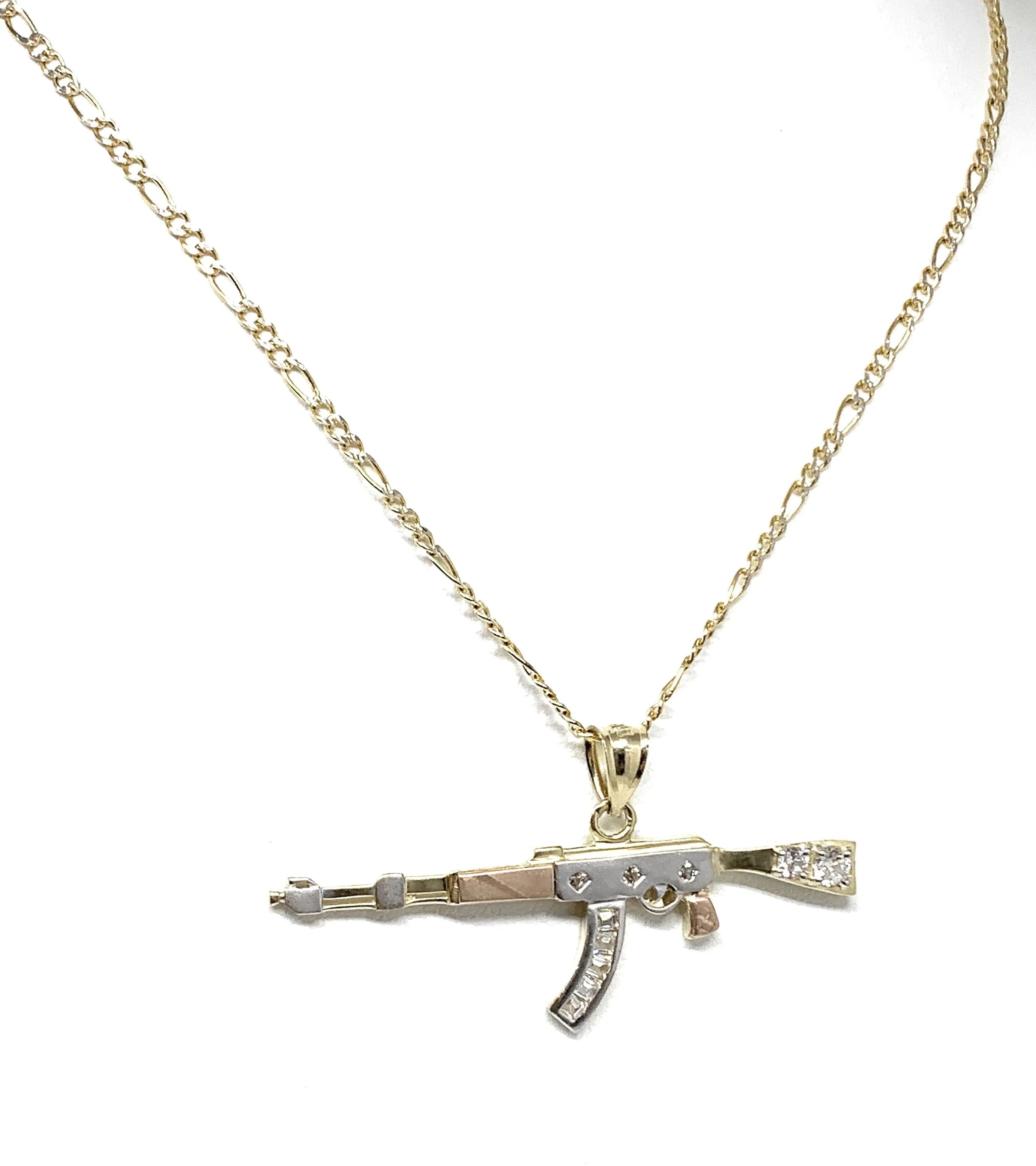 10k Solid Gold Tri-Color Machine Gun AK-47 Pendant