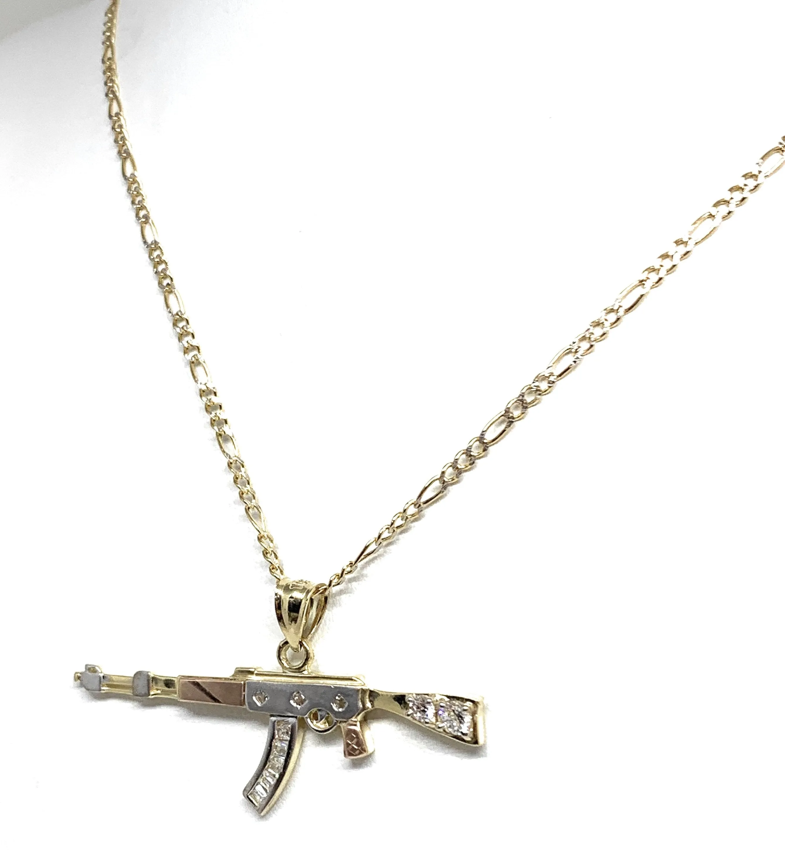 10k Solid Gold Tri-Color Machine Gun AK-47 Pendant