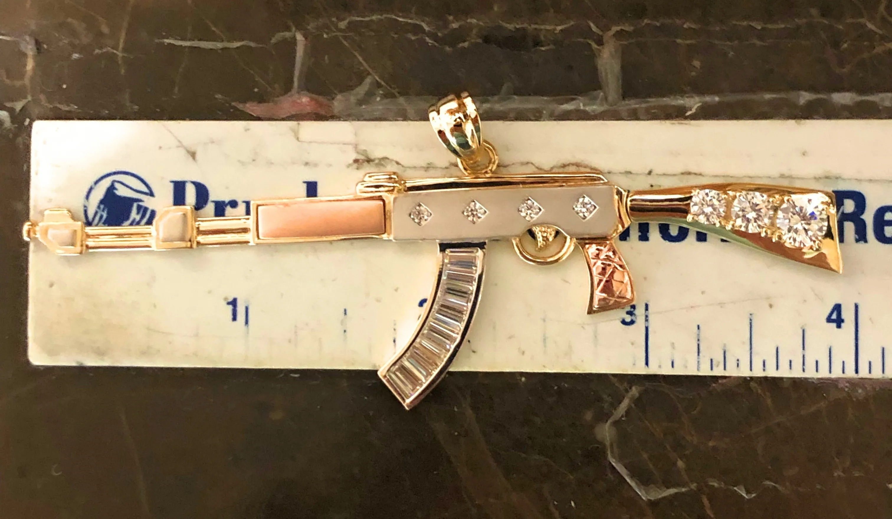 10k Solid Gold Tri-Color Machine Gun AK-47 Pendant