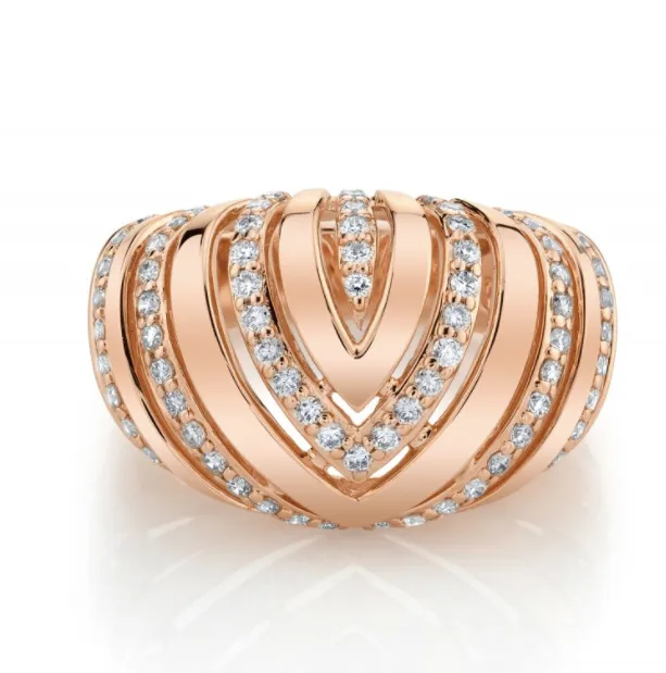 14K Gold Chevron Dome Ring