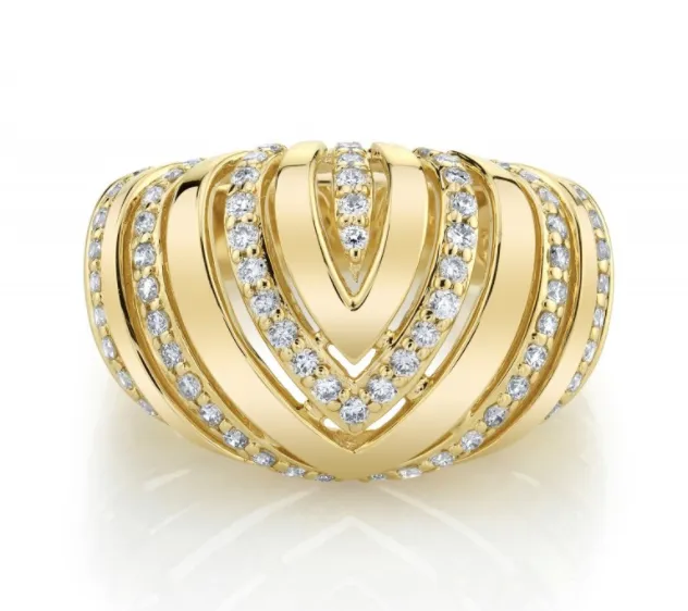 14K Gold Chevron Dome Ring