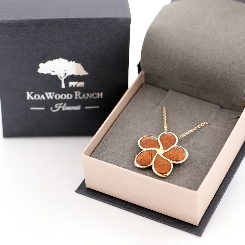 14k Gold Plumeria Koa Inlay Pendant