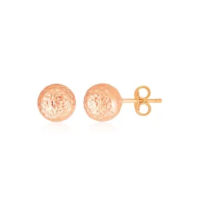 14k Rose Gold Ball Earrings with Crystal Cut Texture-rx83065