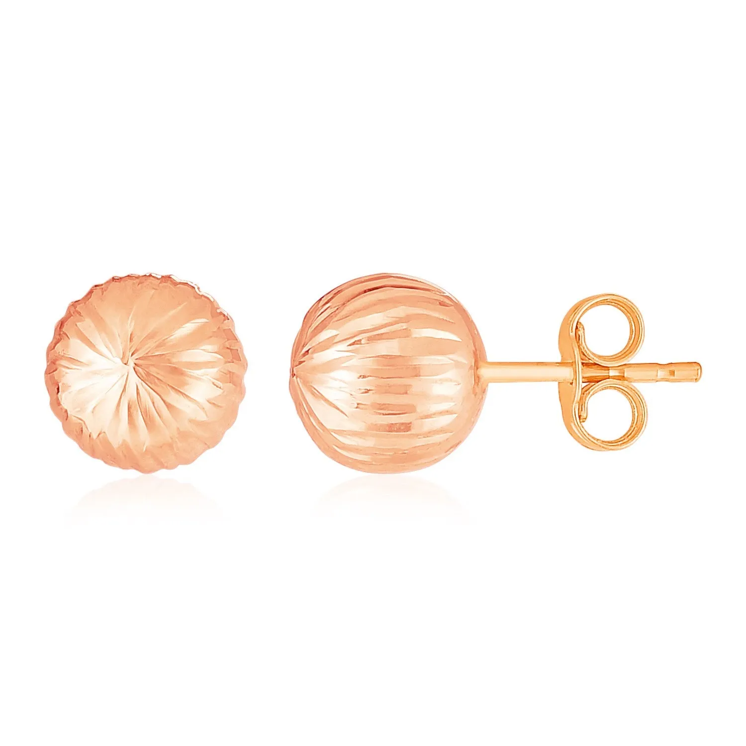 14K Rose Gold Ball Earrings with Linear Texture-rx86682