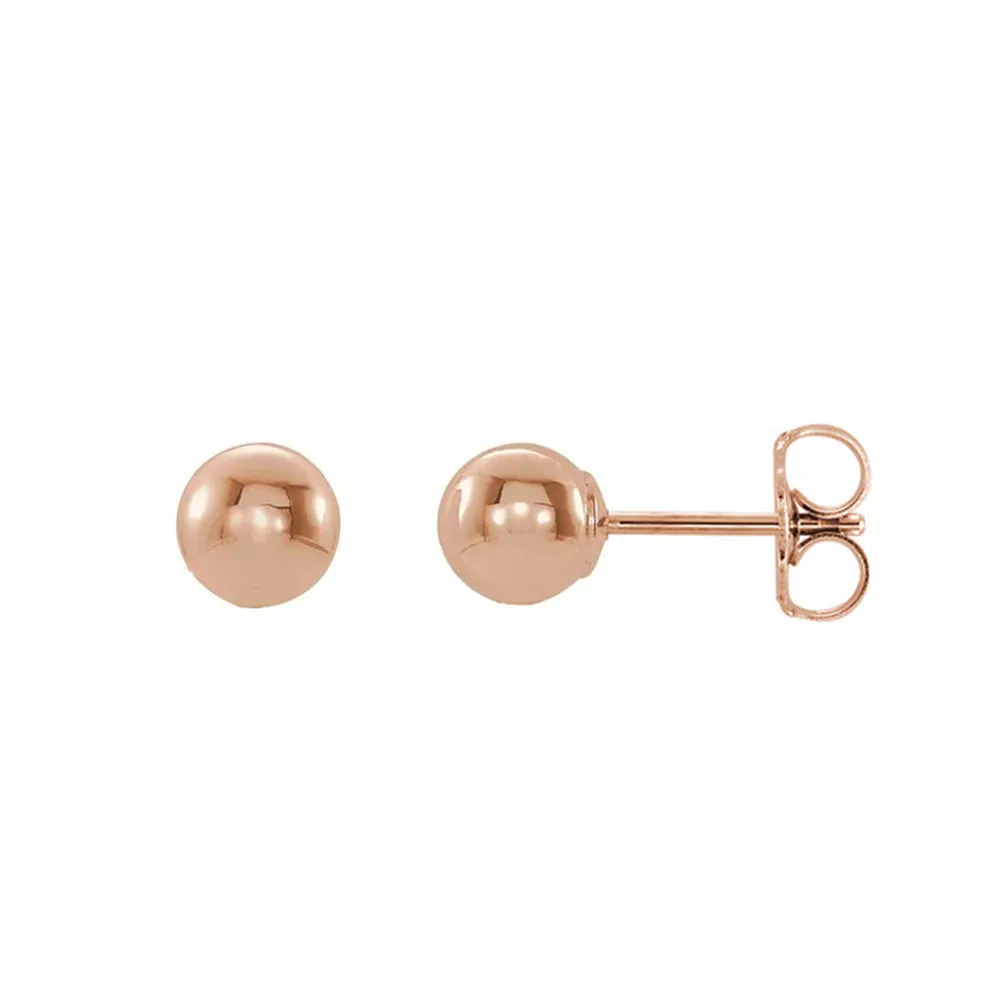 14K Rose Gold Polished Hollow Ball Post Earrings, 3mm to 8mm