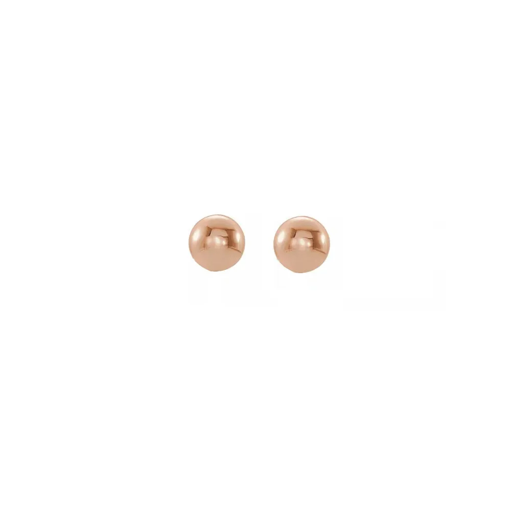 14K Rose Gold Polished Hollow Ball Post Earrings, 3mm to 8mm