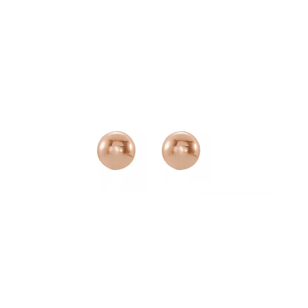 14K Rose Gold Polished Hollow Ball Post Earrings, 3mm to 8mm