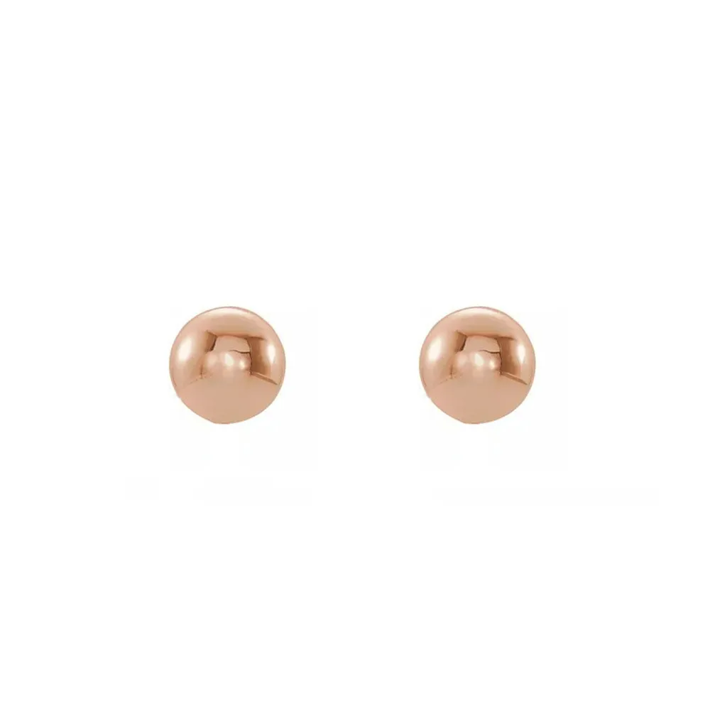 14K Rose Gold Polished Hollow Ball Post Earrings, 3mm to 8mm