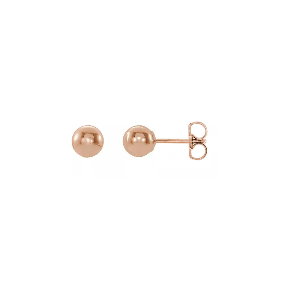 14K Rose Gold Polished Hollow Ball Post Earrings, 3mm to 8mm