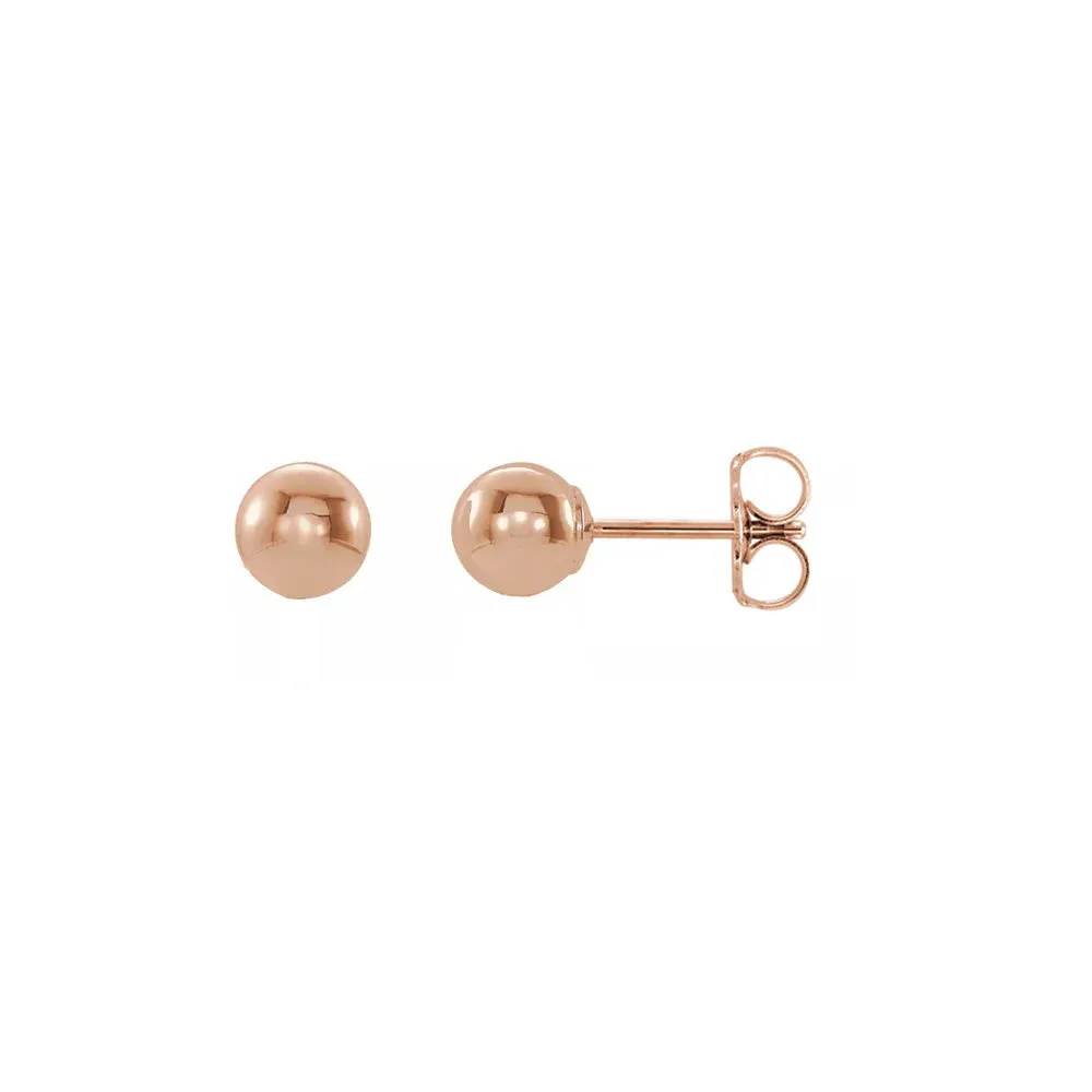 14K Rose Gold Polished Hollow Ball Post Earrings, 3mm to 8mm