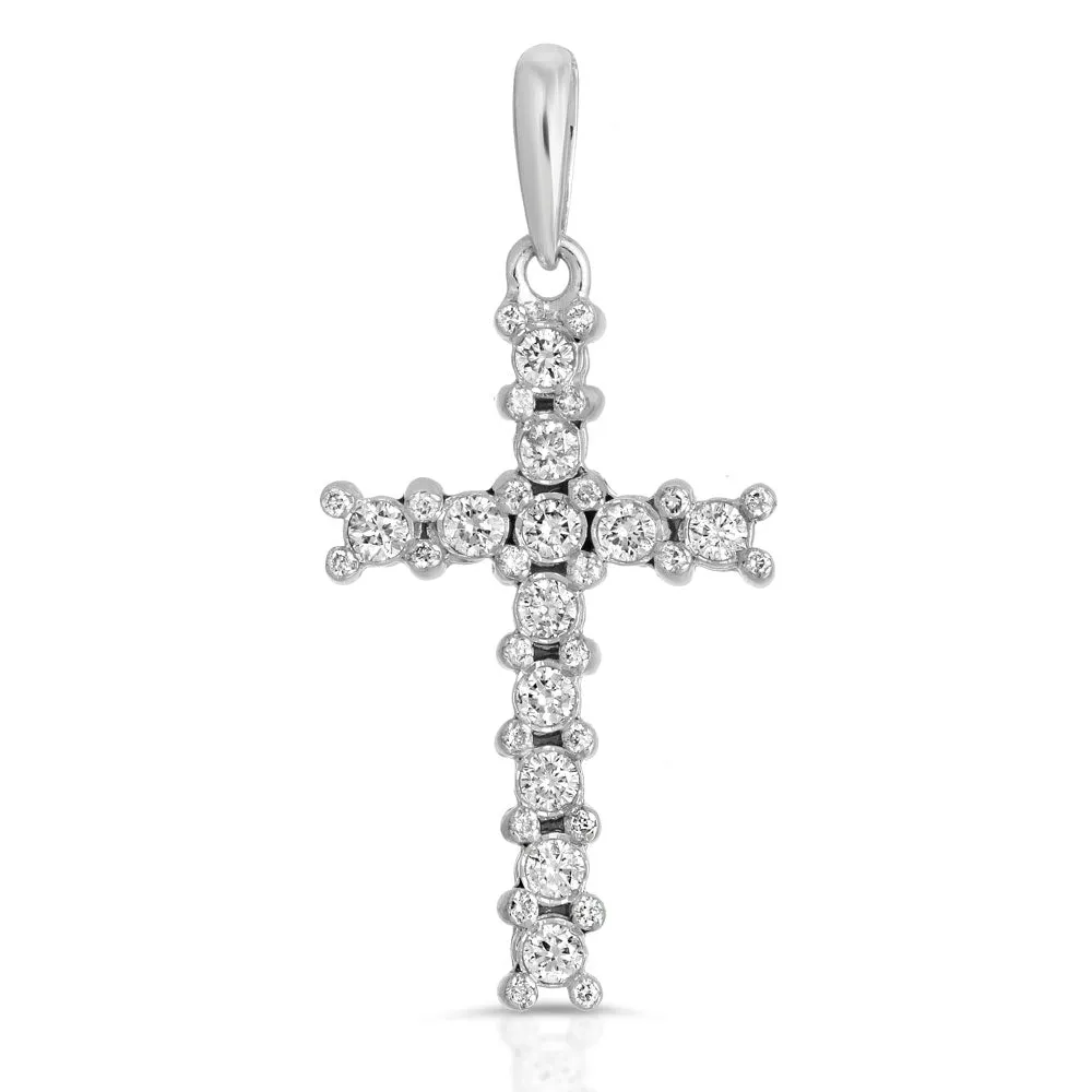 14k Solid White Gold Diamond Cross Pendant (.40 CTW)