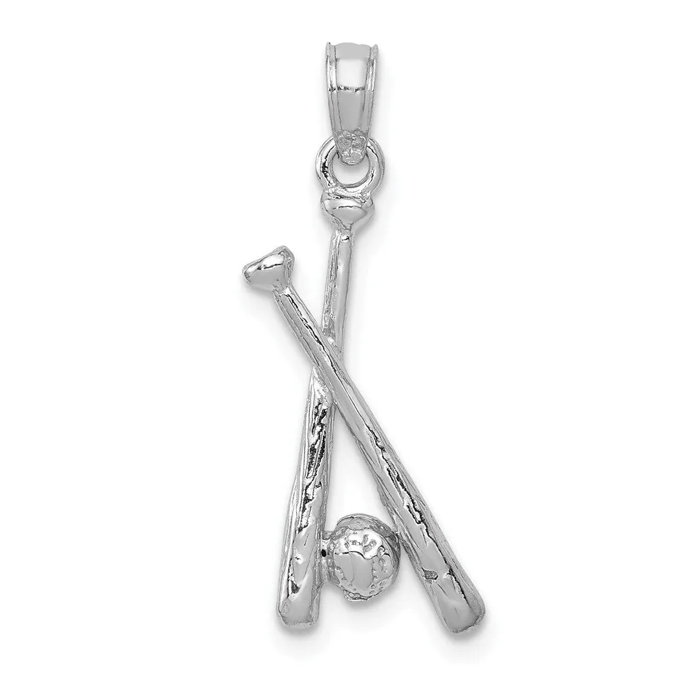 14k White Gold Baseball Bats and Ball Pendant