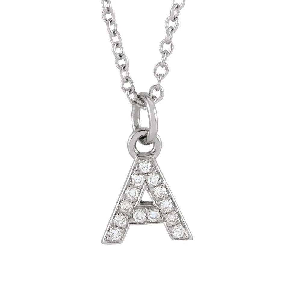 14K White Gold (G-H, I1) Diamond Tiny Initial A-Z Necklace, 16-18 Inch