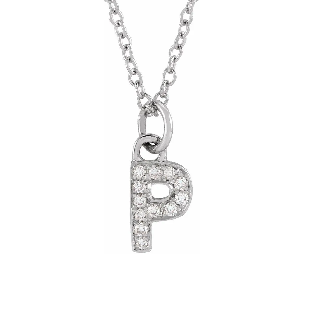 14K White Gold (G-H, I1) Diamond Tiny Initial A-Z Necklace, 16-18 Inch