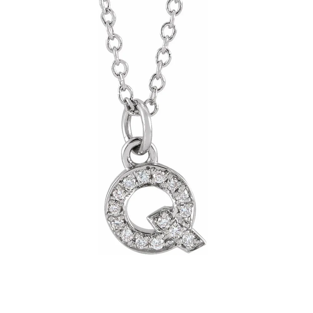 14K White Gold (G-H, I1) Diamond Tiny Initial A-Z Necklace, 16-18 Inch