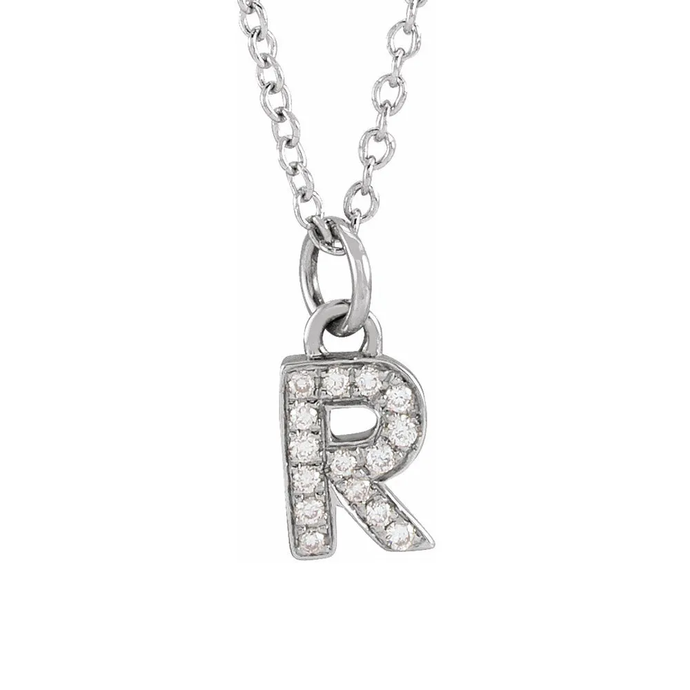 14K White Gold (G-H, I1) Diamond Tiny Initial A-Z Necklace, 16-18 Inch