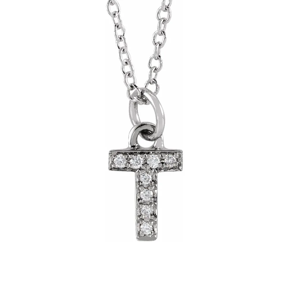 14K White Gold (G-H, I1) Diamond Tiny Initial A-Z Necklace, 16-18 Inch