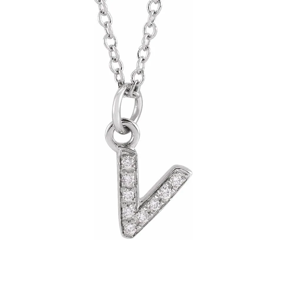 14K White Gold (G-H, I1) Diamond Tiny Initial A-Z Necklace, 16-18 Inch