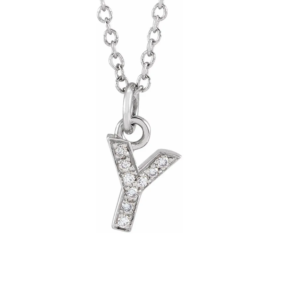 14K White Gold (G-H, I1) Diamond Tiny Initial A-Z Necklace, 16-18 Inch