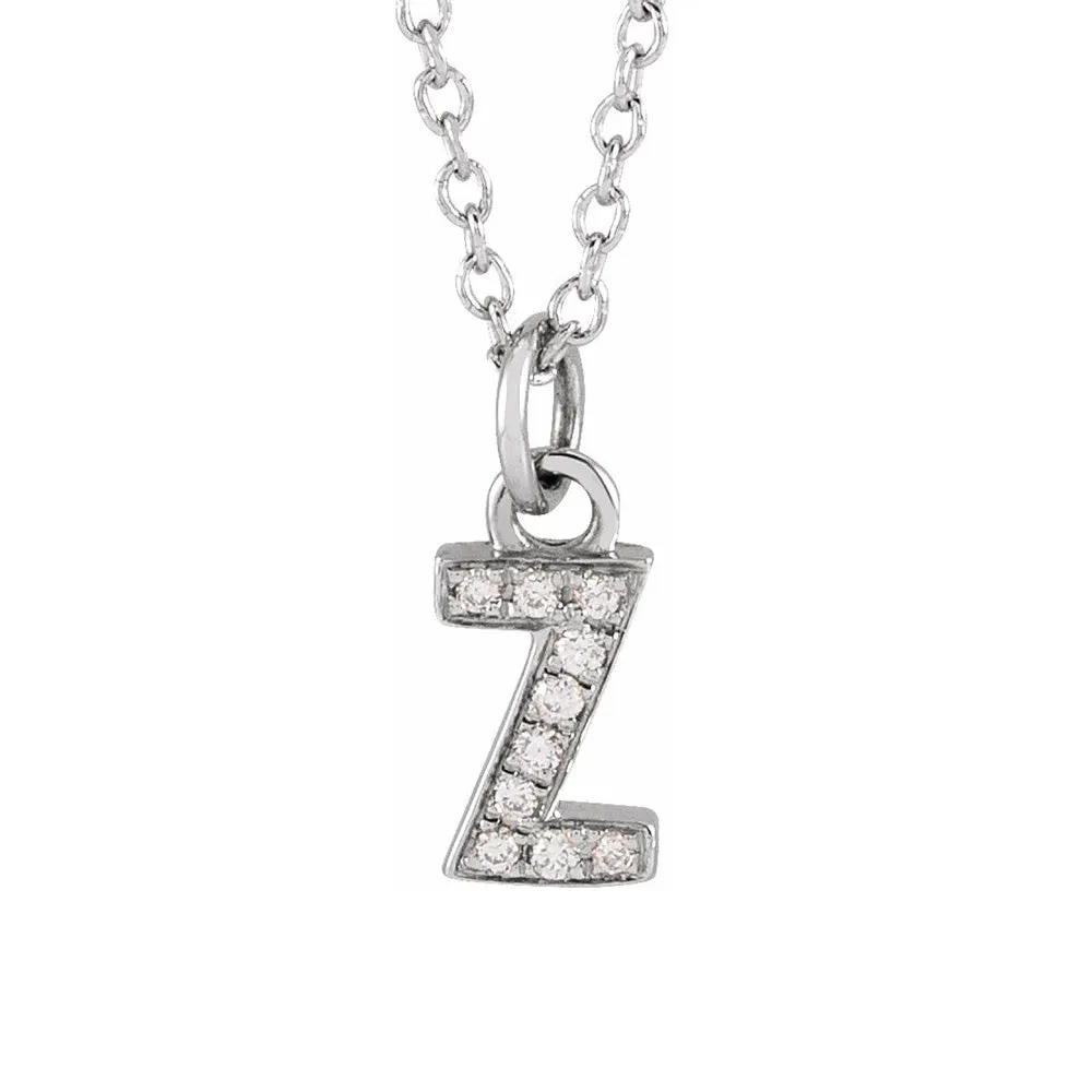 14K White Gold (G-H, I1) Diamond Tiny Initial A-Z Necklace, 16-18 Inch