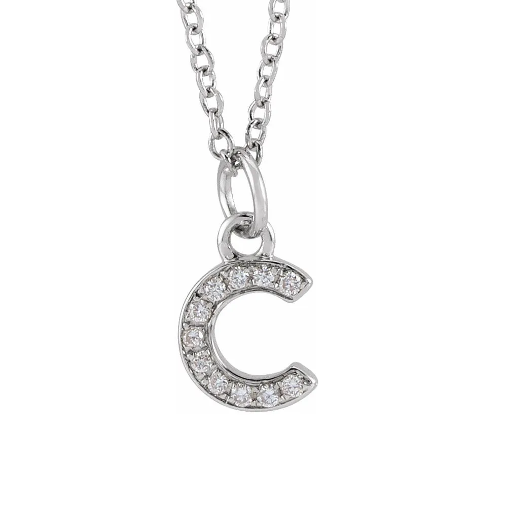 14K White Gold (G-H, I1) Diamond Tiny Initial A-Z Necklace, 16-18 Inch