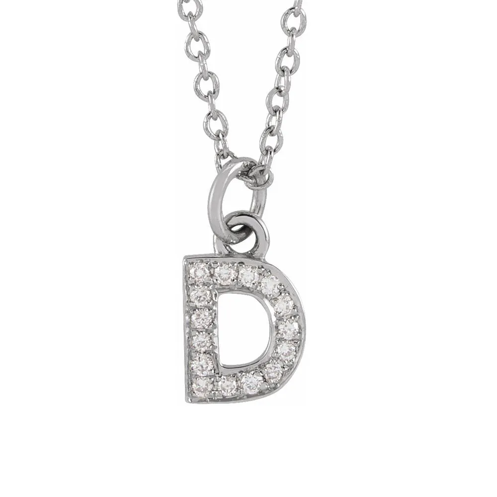 14K White Gold (G-H, I1) Diamond Tiny Initial A-Z Necklace, 16-18 Inch