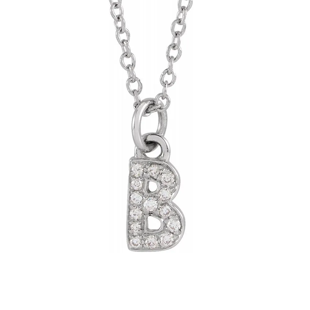 14K White Gold (G-H, I1) Diamond Tiny Initial A-Z Necklace, 16-18 Inch