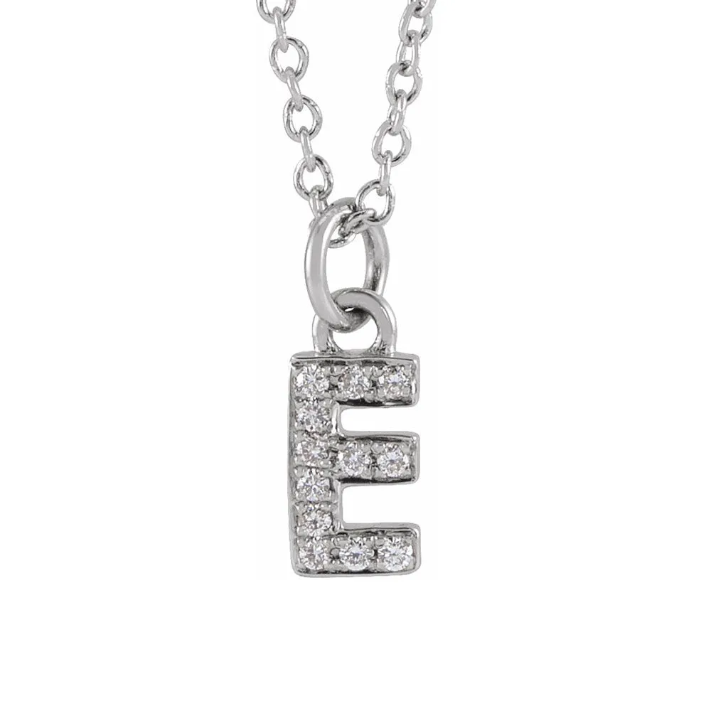 14K White Gold (G-H, I1) Diamond Tiny Initial A-Z Necklace, 16-18 Inch