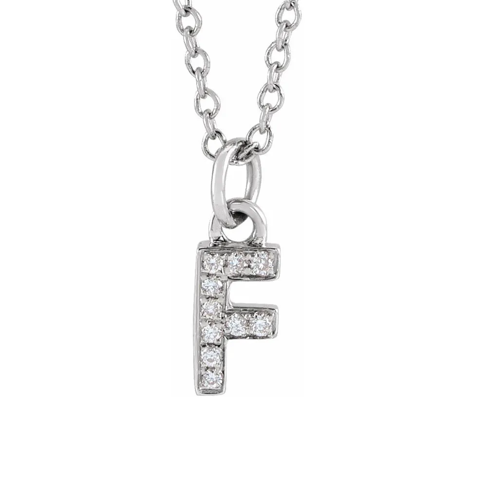 14K White Gold (G-H, I1) Diamond Tiny Initial A-Z Necklace, 16-18 Inch