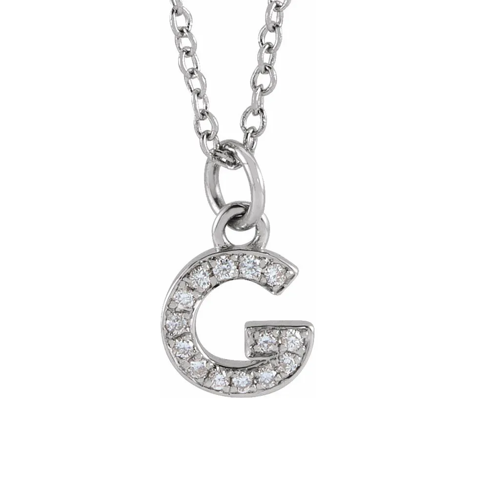 14K White Gold (G-H, I1) Diamond Tiny Initial A-Z Necklace, 16-18 Inch