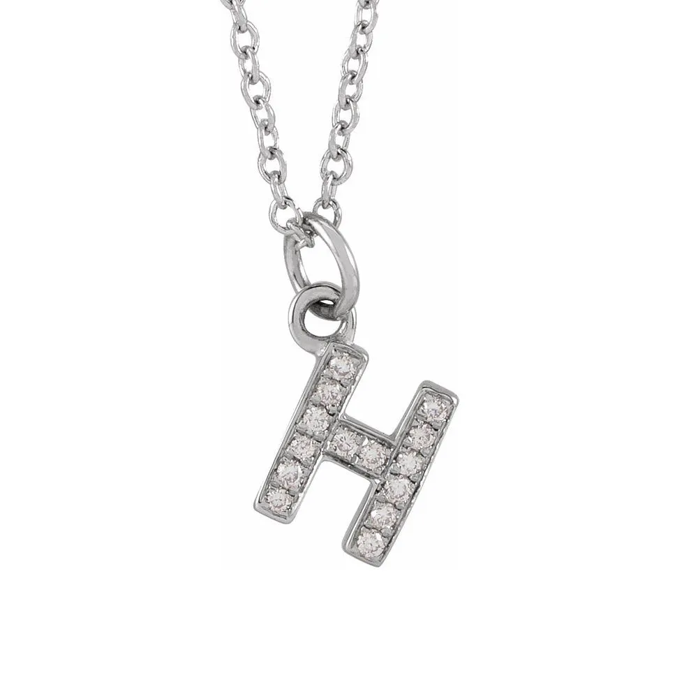 14K White Gold (G-H, I1) Diamond Tiny Initial A-Z Necklace, 16-18 Inch