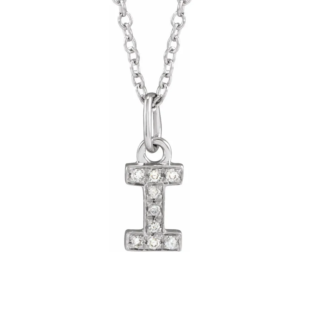 14K White Gold (G-H, I1) Diamond Tiny Initial A-Z Necklace, 16-18 Inch