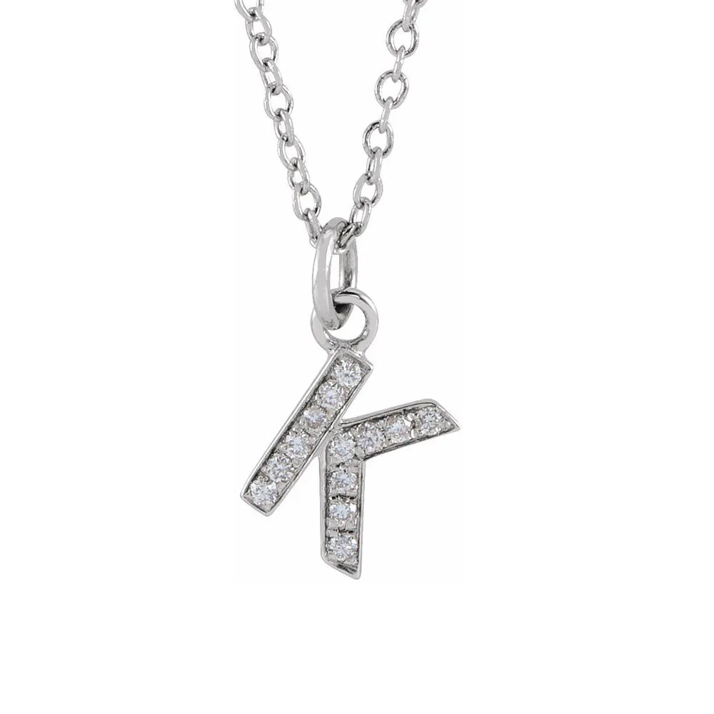 14K White Gold (G-H, I1) Diamond Tiny Initial A-Z Necklace, 16-18 Inch