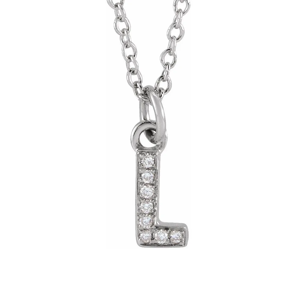 14K White Gold (G-H, I1) Diamond Tiny Initial A-Z Necklace, 16-18 Inch