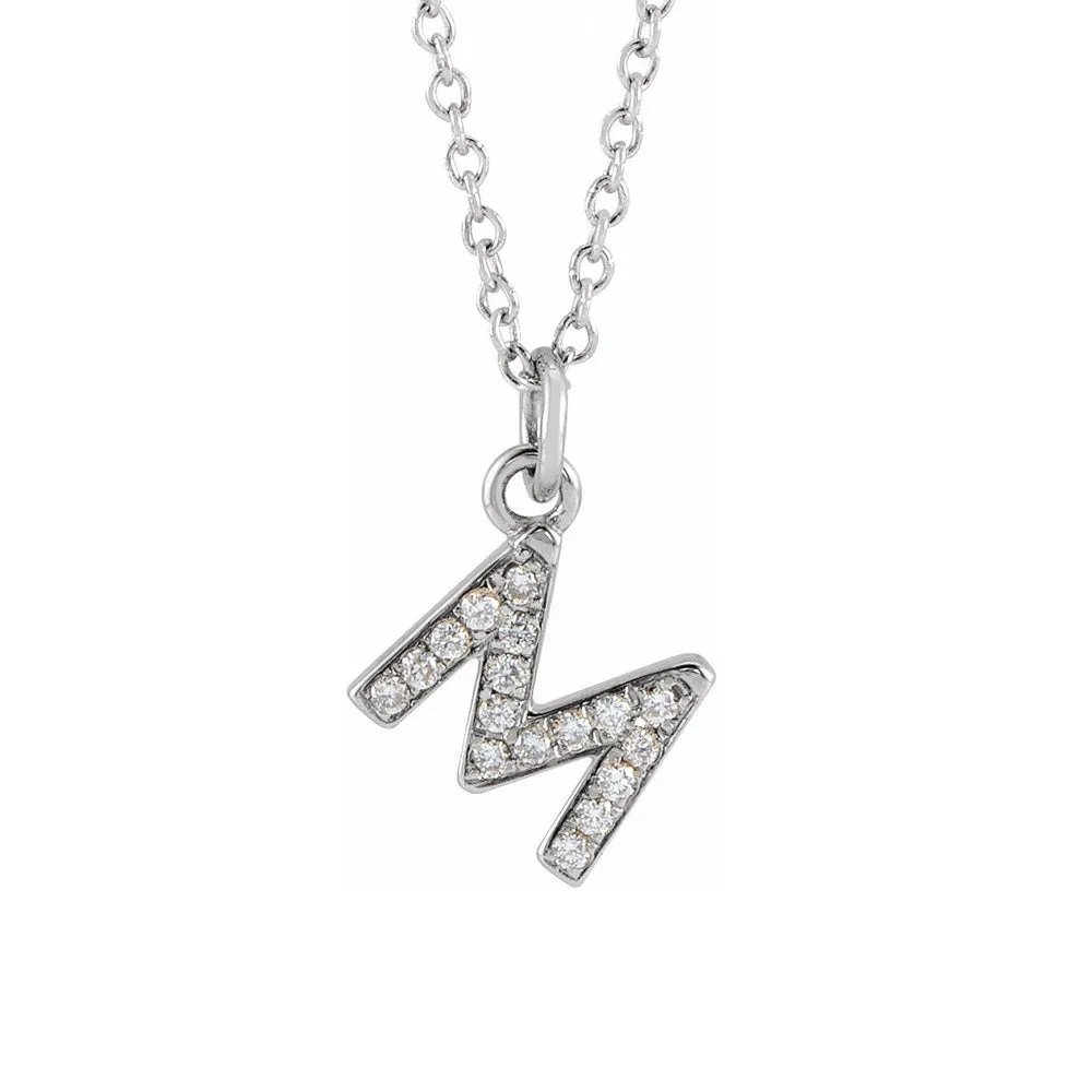 14K White Gold (G-H, I1) Diamond Tiny Initial A-Z Necklace, 16-18 Inch