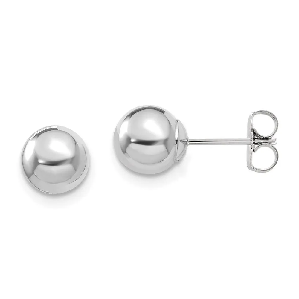 14K White Gold Polished Hollow Ball Post Earrings, 3mm to 5mm