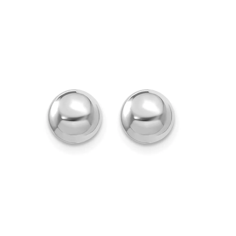 14K White Gold Polished Hollow Ball Post Earrings, 3mm to 5mm