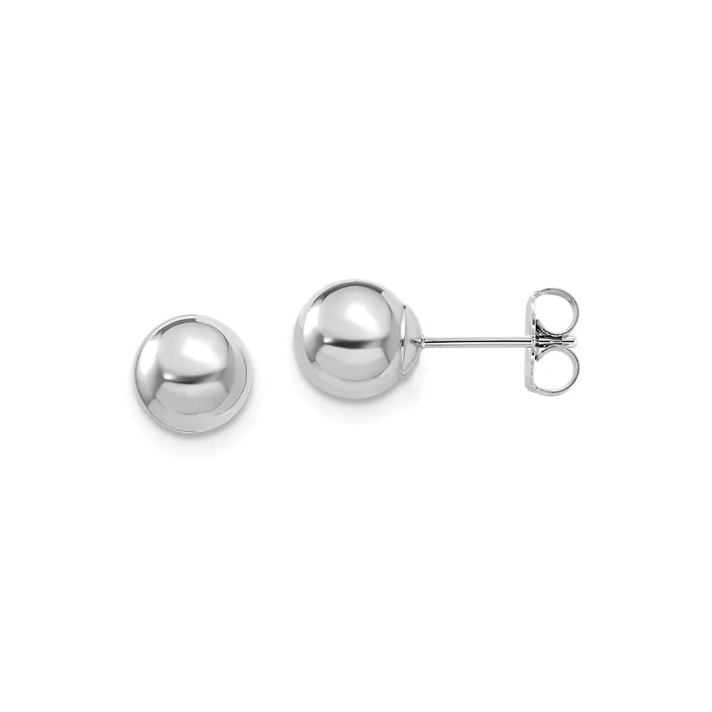 14K White Gold Polished Hollow Ball Post Earrings, 3mm to 5mm