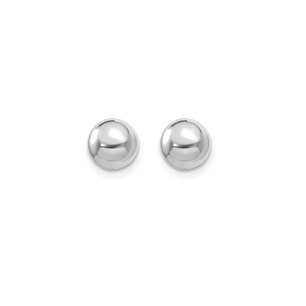 14K White Gold Polished Hollow Ball Post Earrings, 3mm to 5mm