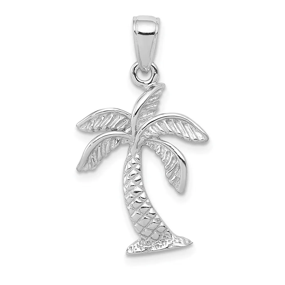 14k White Gold Solid Palm Tree Pendant