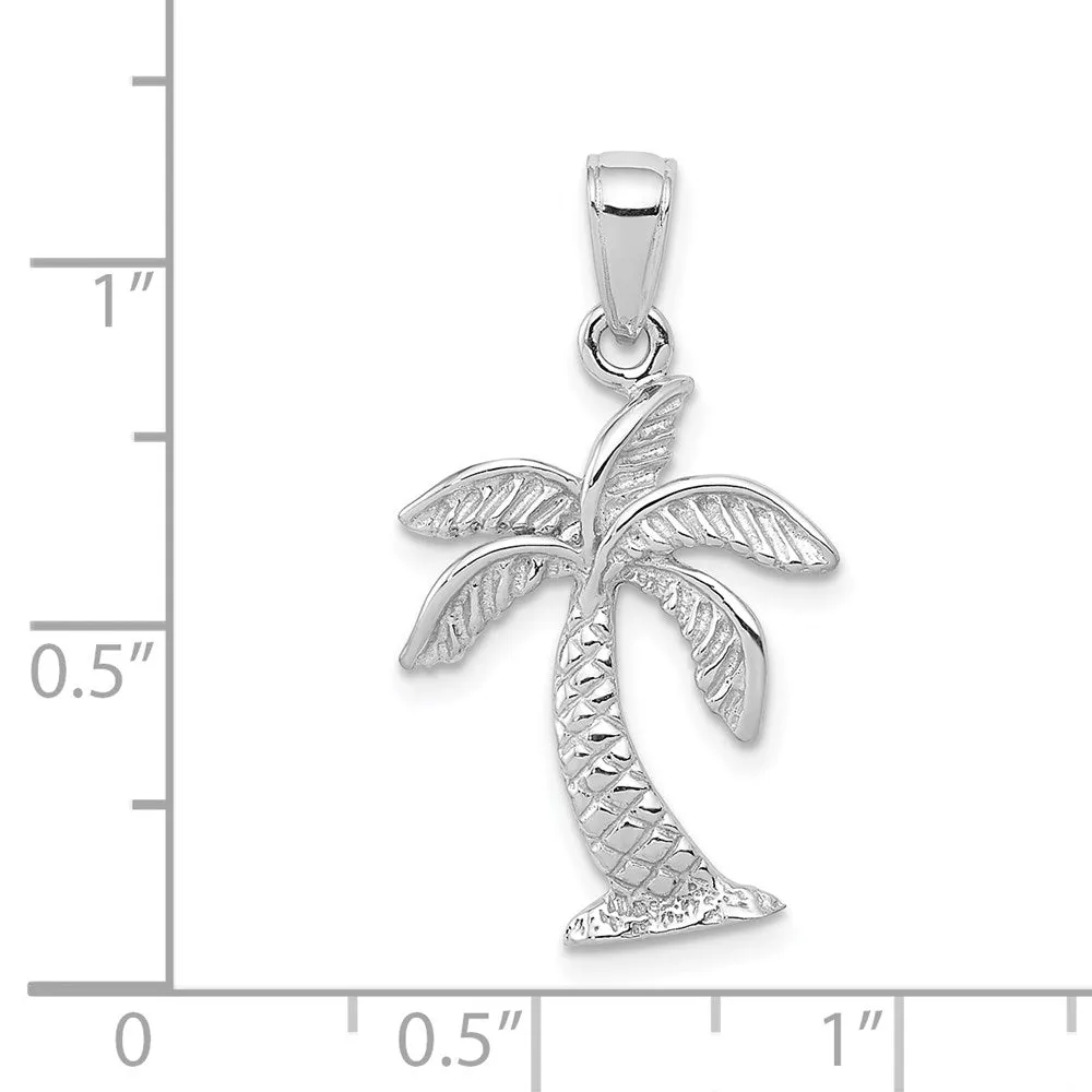 14k White Gold Solid Palm Tree Pendant