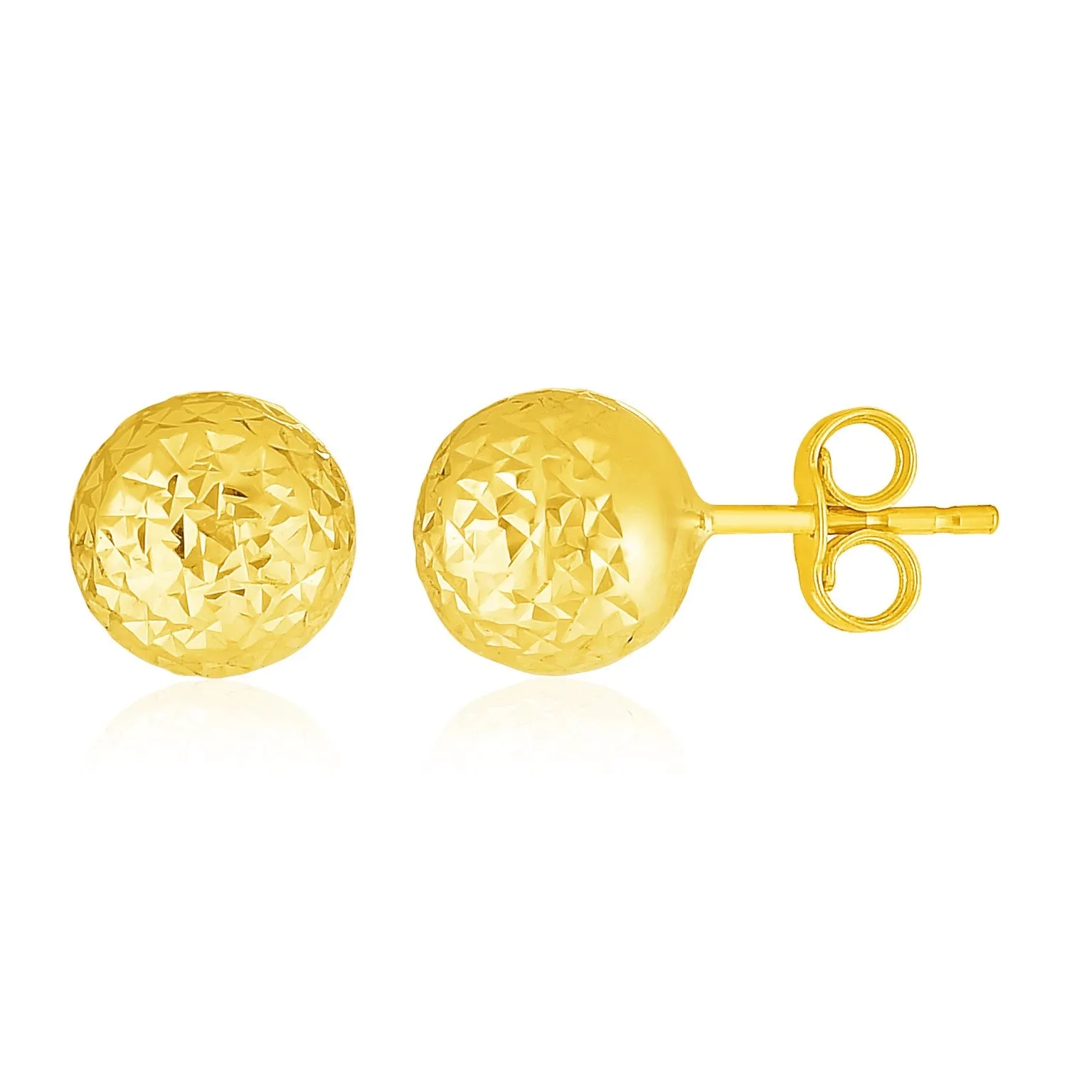 14k Yellow Gold Ball Earrings with Crystal Cut Texture-rx79776