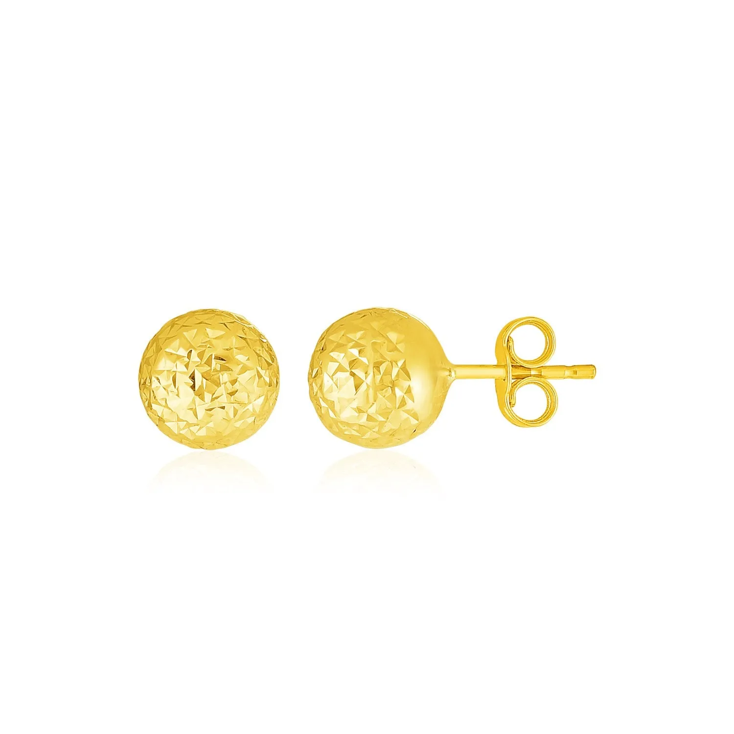 14k Yellow Gold Ball Earrings with Crystal Cut Texture-rx98076