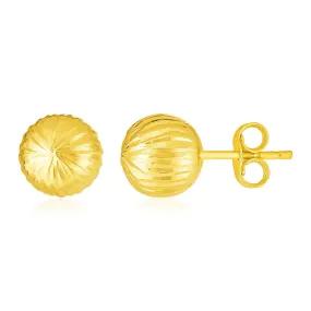 14K Yellow Gold Ball Earrings with Linear Texture-rx83993