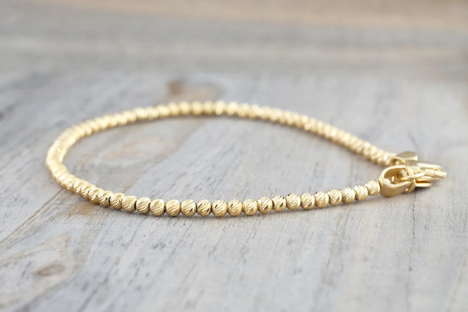 14k Yellow Gold Bead Ball Diamond Cut Bracelet Dainty Love Gift Fashion