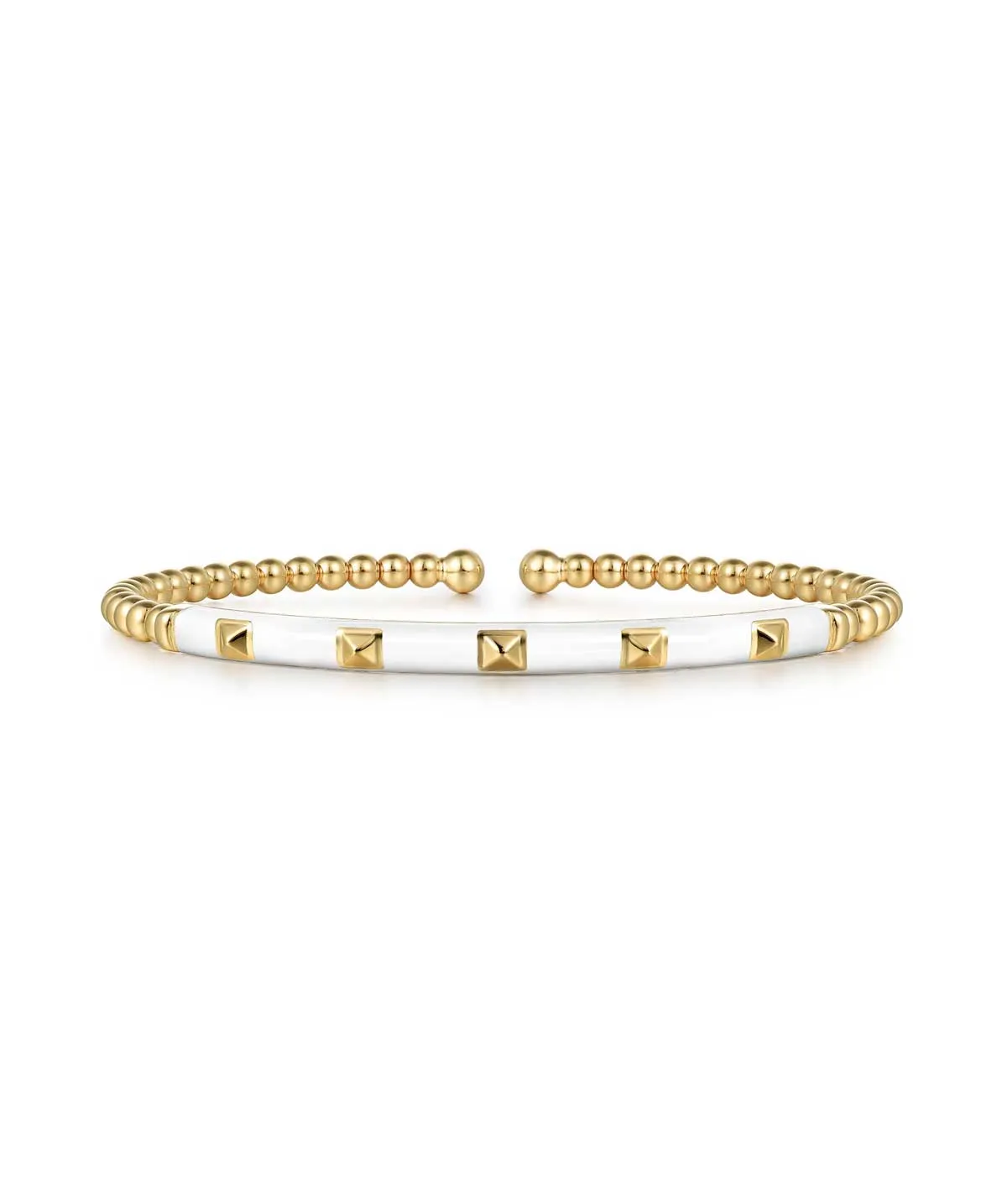 14K Yellow Gold Bujukan Beads and Pyramid Split Bangle with White Enamel